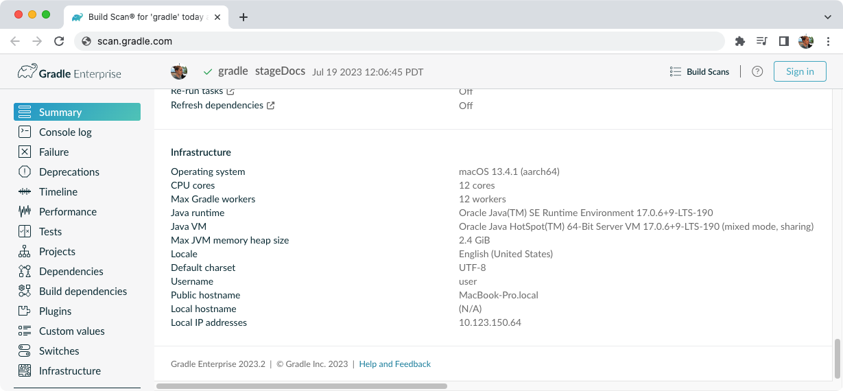 Build Environment in a Build Scan